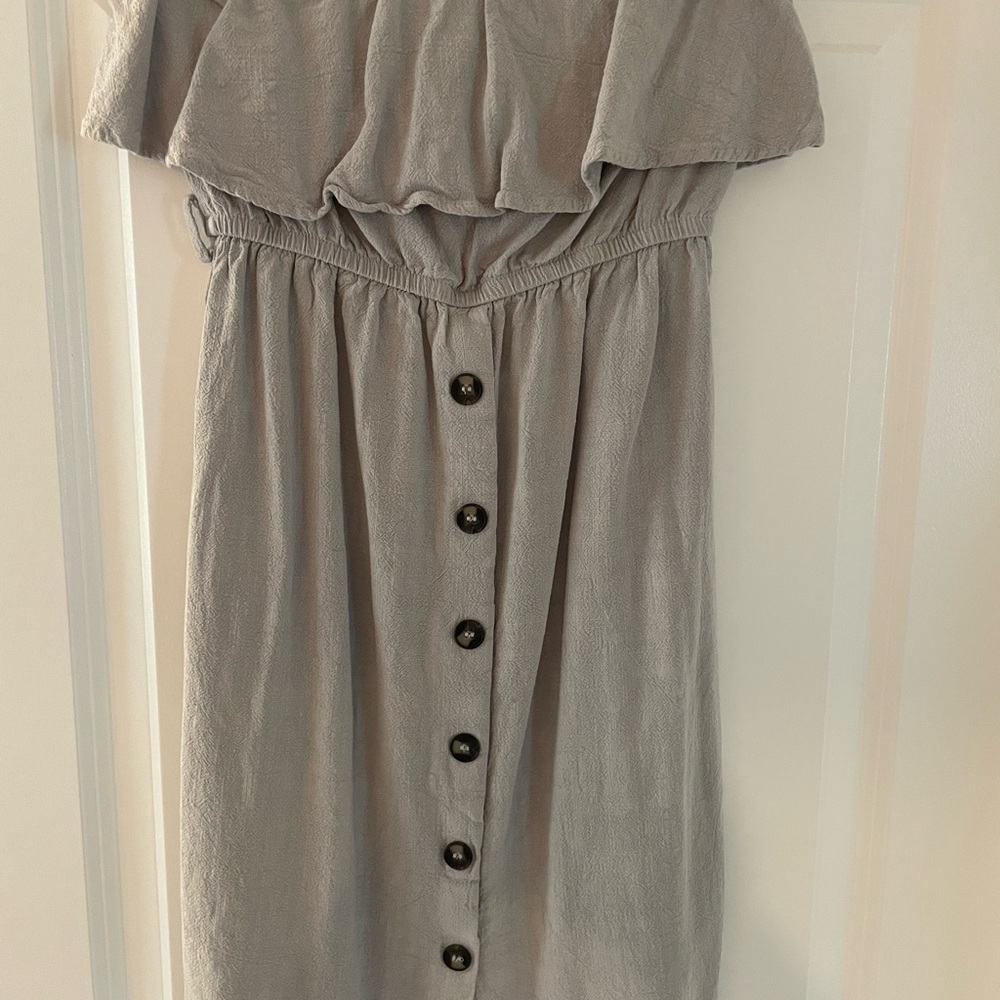 One Clothing Strapless Gray Dress with Button Detail